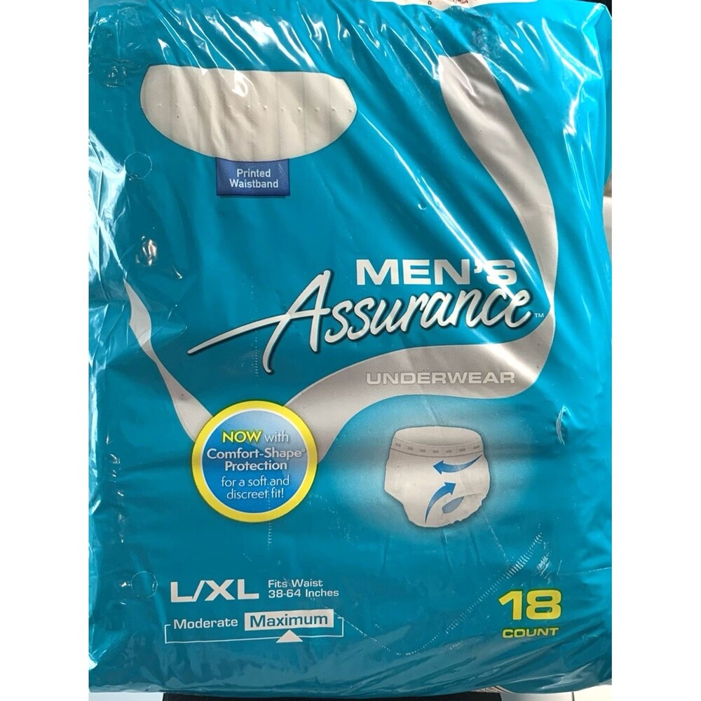 Assurance MAXIMUM Mens Absorbency Protective Underwear L/XL (38-64")  18 Pcs NEW